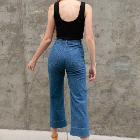 Apiece Apart Merinda Denim Pants Jeans Wide Leg High Waisted XXL NEW - Picture 3 of 10
